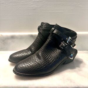 The Blonde Salad x Steve Madden Croc Embossed Leather Moscow Boots Black Sz 9.5